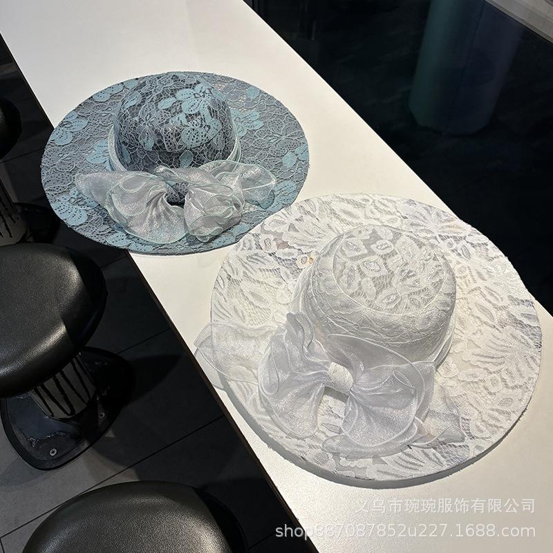 French lace big eaves bucket hat European and American fashion foldable beach sun hat beach sun hat