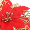 5-20pcs Christmas Artificial Flowers Glitter Xmas Tree Ornament Red Gold Poinsettia Flower Head Home New Year Party Decoration
