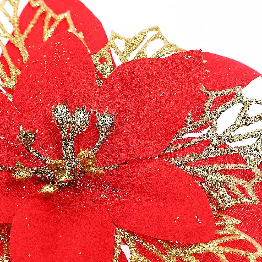 5-20pcs Christmas Artificial Flowers Glitter Xmas Tree Ornament Red Gold Poinsettia Flower Head Home New Year Party Decoration