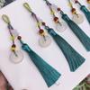 Colgante de Ágata con Borla de Vaina de Loto para Qipao y Accesorios