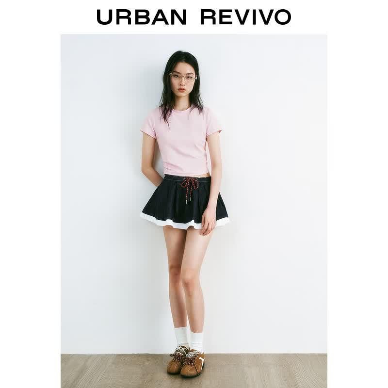 UR 2025 Women s Pleated Slim-Fit Short Sleeve T-Shirt S