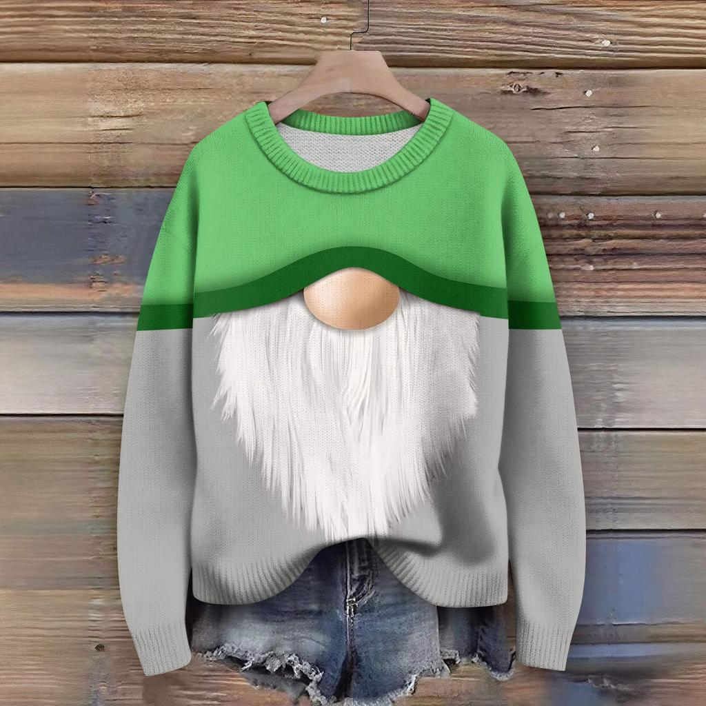 Long Sleeve Pullover Sweaters For Women O Neck Casual Cute Printing Knit Oversized Sweater