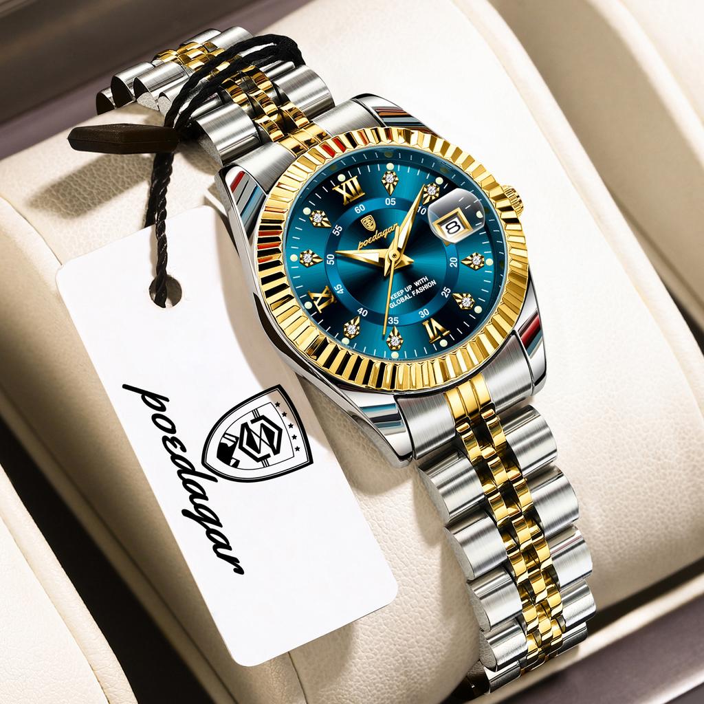 POEDAGAR Original Elegant Women Clock Luminous Waterproof Stainless Steel Women's Watches Date Business Quartz Ladies Wristwatch
