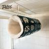Túnel Acogedor para Mascotas Cama para Hámster, Túnel Escondite para Cobayas, Estampados Lindos de Gatos, Escondite Colgante Lavable Forrado de Felpa, Accesorio para Jaula para Petauro del Azúcar