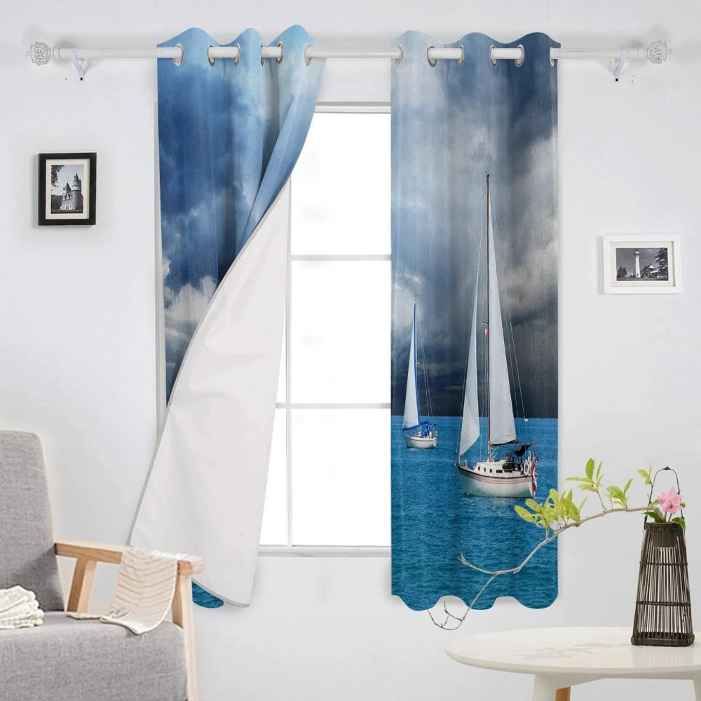 Ocean Nautical Sailing Window Curtains Home Decor Living Room Curtains Kitchen Drapes Panel Curtains for Bedroom Windows cortina