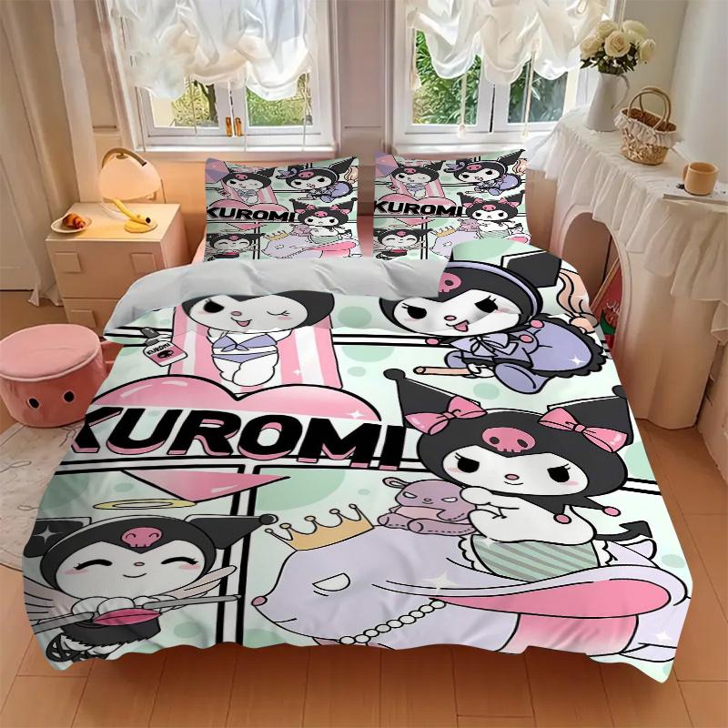 3pcs Fantasy Kuromi's Cute Adventures Printed Bedding Set, Soft and Comfortable Quilt Cover for Bedroom, Guest Room (Not Included).S019