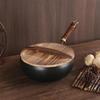 ZISIZ Non-stick Iron Stir-fry Pan with Wooden Lid