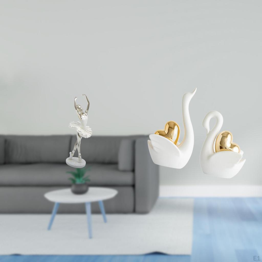 Graceful Dancing Girl And Swan Figurines Modern Art Sculpture Creative Desktop Ornament for Bedroom