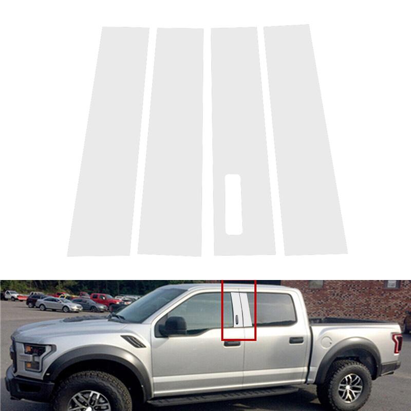 4Pcs Silvery Car Door Window Center Middle Column BC Pillar Post Cover Trim Fit For Ford F-150 2015-2021 Auto Exterior Parts