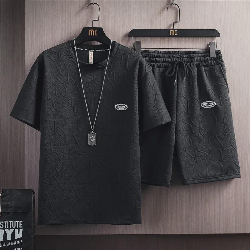2024 Summer Men's Casual Two-Piece Sports Set: Ice Silk T-Shirt & Thin Shorts