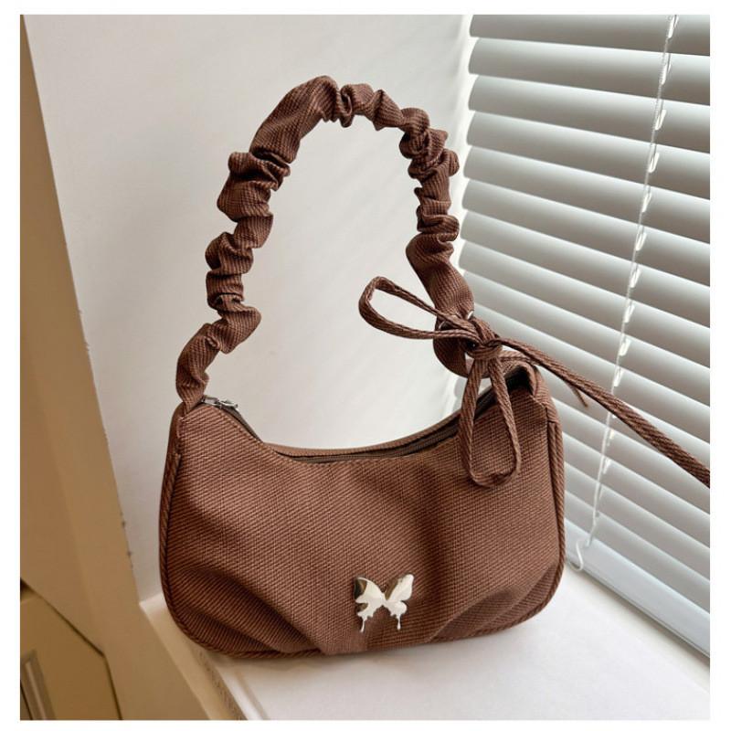Color Solid Ruched Butterfly Trendy Crossbody Bag Handbag With Detail Stitching
