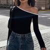 Ins European and American Style Autumn New Women's Clothing Slanted Shoulder Long-sleeved T-shirt Women's Off-shoulder Top Wholesale Women