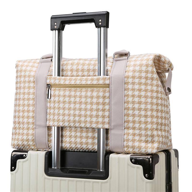 Large Capacity Luggage Bag Canvas Gym Bag Houndstooth Lightweight Storage Bag