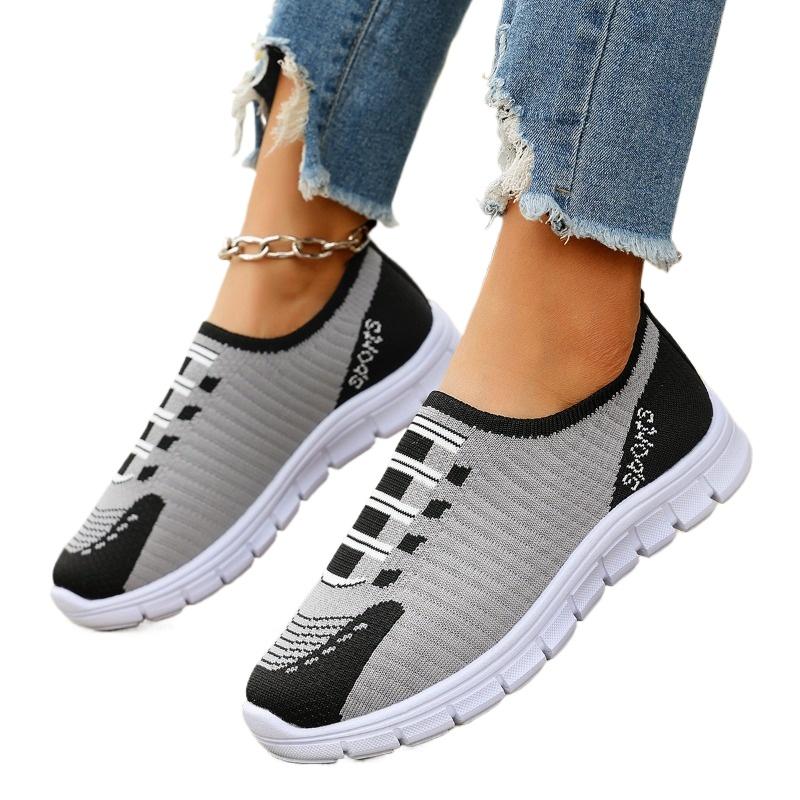 Fashion 2025 Shoes Female Knitted Women's Vulcanize Shoes Breathable Women Sneakers Mixed Colors Slip on Low Heel Outdoor Casual Shoes