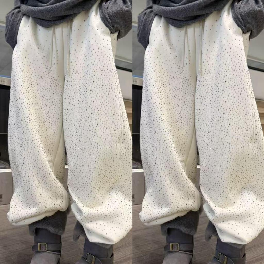 2026 Spring Trendy Wide-Leg Rhinestone Loose Long Pants
