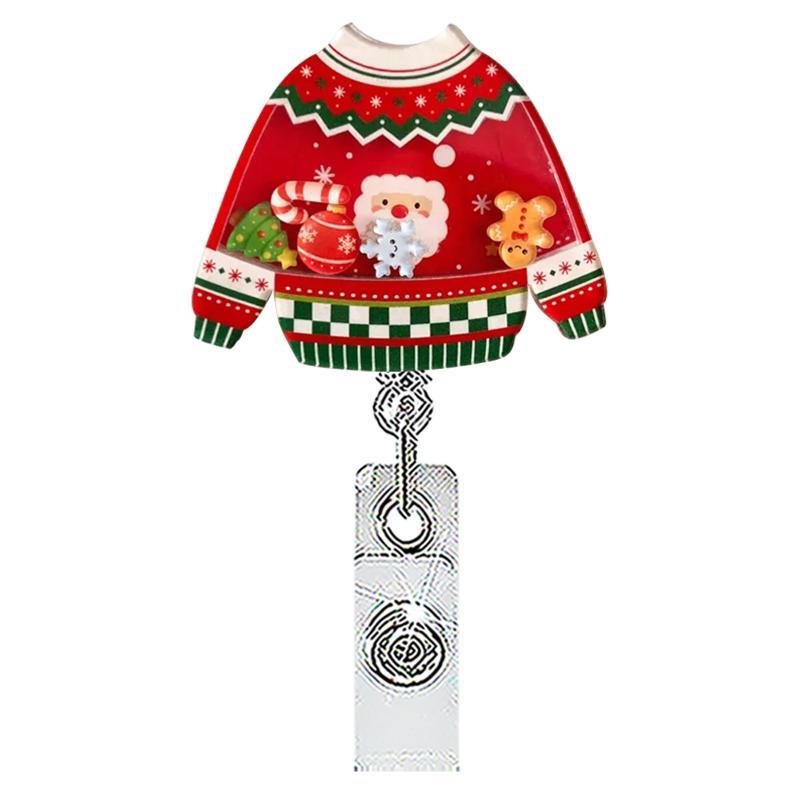 Christmas Badge Reel Holiday Patterned Badge Reel Clip Holiday Pattern Badge Reel Individual Packaged Christmas Id Holder