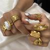 Uworld Fashion Pearl Leaf Ring Stacked Texture Strip Gold Color Adjustable Ring Women's Jewelry Gift For Her