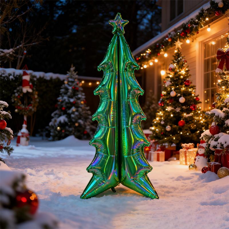 1pc 72 Inch 4D Christmas Tree Style Large-scale Self Standing Aluminum Foil Jumbo Balloon Christmas Themed Party Home Decor