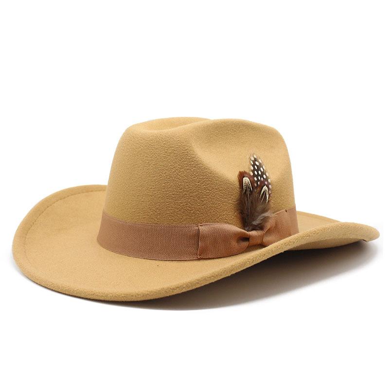 Youth Top Hat Men And Ladies Big Brim Woolen Feather Feather Hat Hat