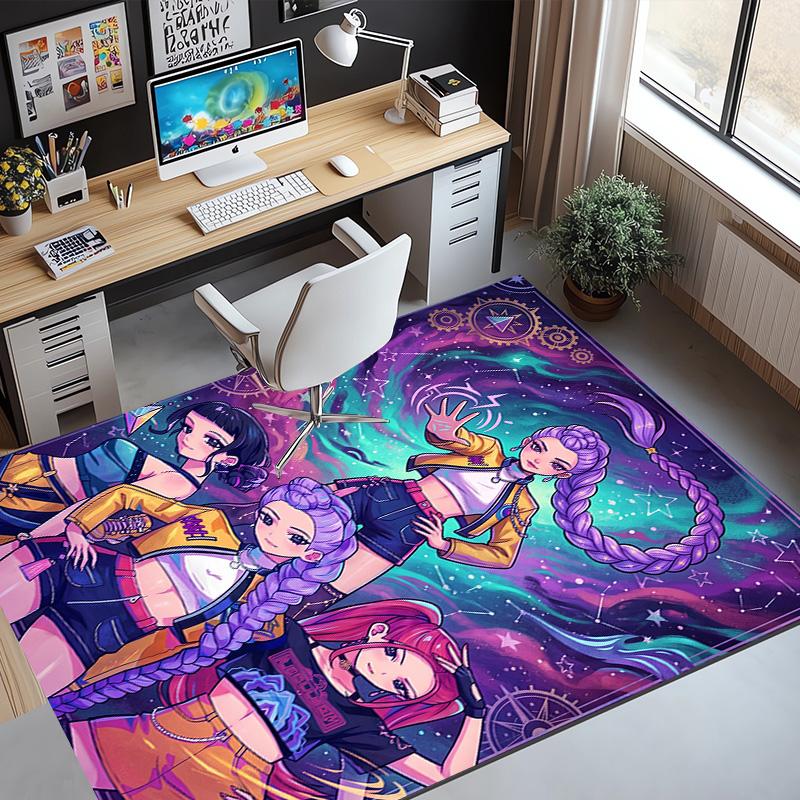 Covor cu Model KPop Demon Hunters, Covoraș de Interior/Exterior, pentru Picnic, Cameră de Jocuri, Dormitor, Birou, Sufragerie, Covor Decorativ pentru Casă, Cadou de Ziua de Naștere