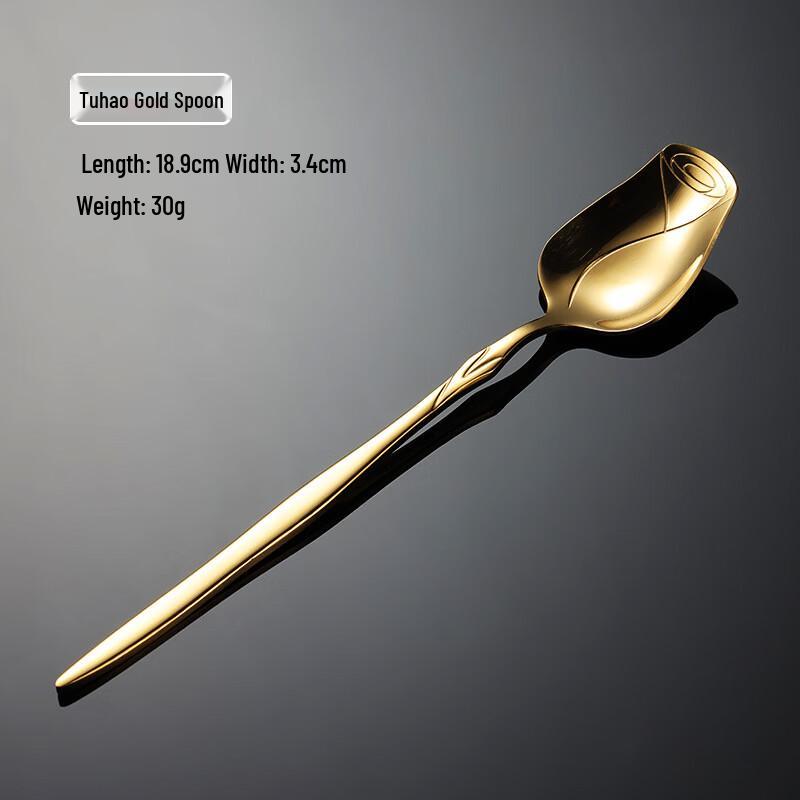Qianxing Rose Floral Stainless Steel Dessert Spoon & Fork Set