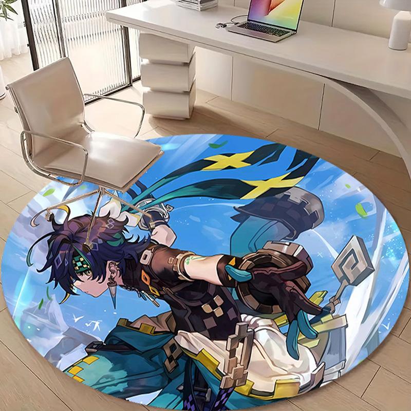 1pc Genshin Impact Kinich1 Design Printed Area Round Carpet for Bedroom Living Room Home Decor Rugs Mat Non Slip Mat Rug for Bedside