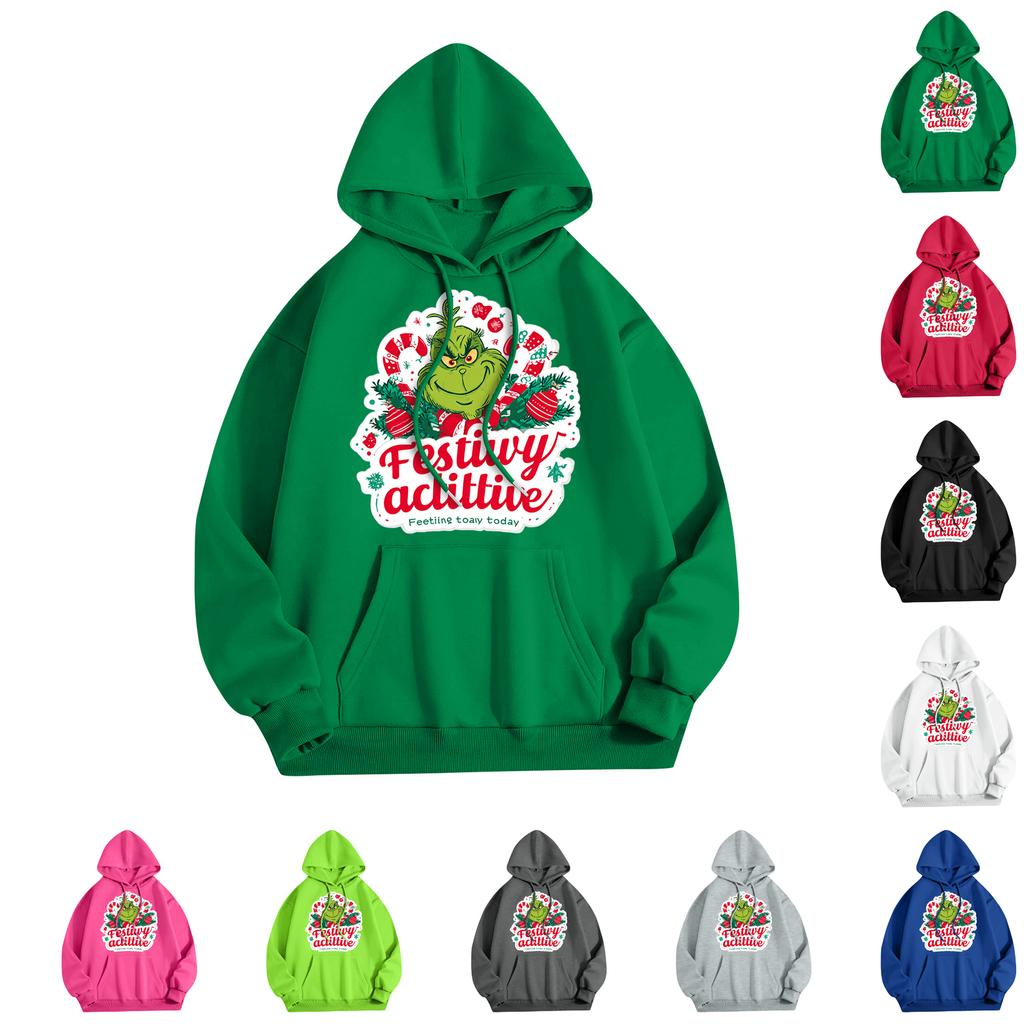 Women's Fashion Christmas Printed Casual Hooded Sweatshirt With Pockets