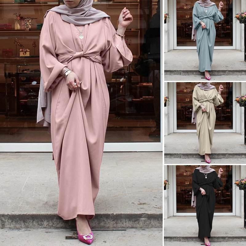 Available: 2022 Vintage Solid Color Muslim Long Dress - Elegant High Waist Pullover Design