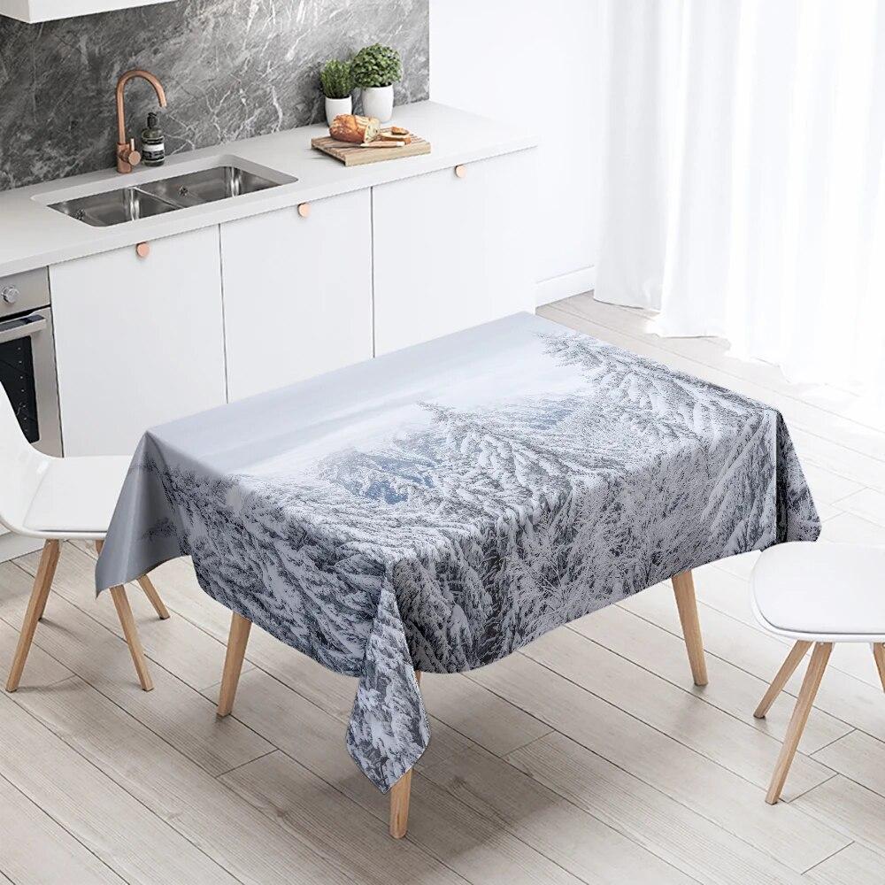 Winter Snow Tablecloth Beautiful  Anti-fouling Waterproof Rectangular Kitchen Table Home Decoration