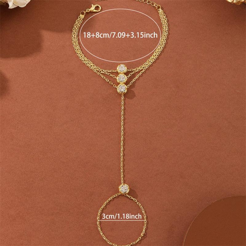 Multi-layered Thin Chain Finger Bracelets for Women Delicate Shiny Rhinestones Ring Bracelets Wedding Party Jewelry