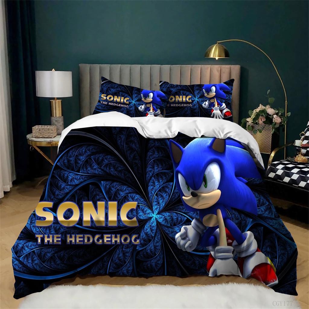 Movie Cartoon Sonic Duvet Cover Set 3 Pieces Bedding Set for Kids Soft Comfortable Quilt Cover with Pillowshams
