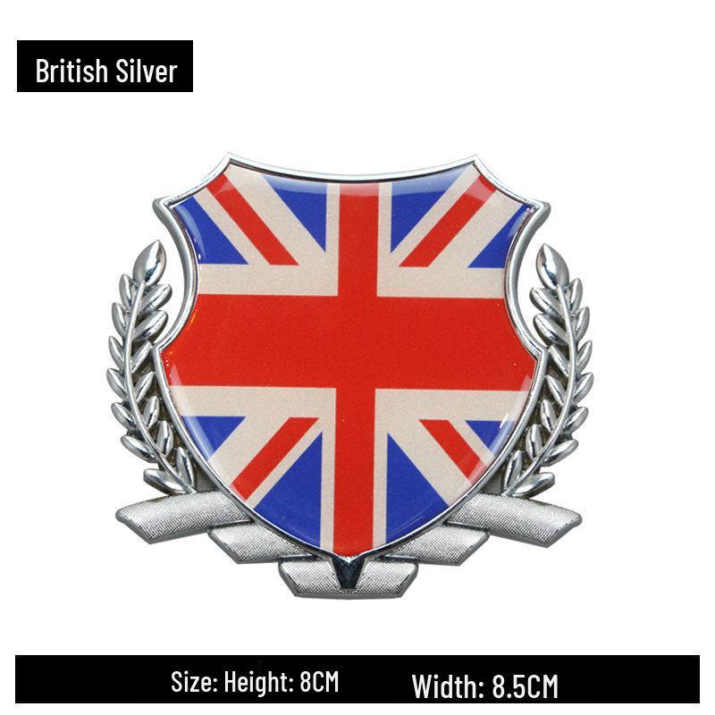 International Flag Car Sticker: Germany, UK, Italy, China, USA Wheat Ear Emblem for Rear or Side, Metal Finish