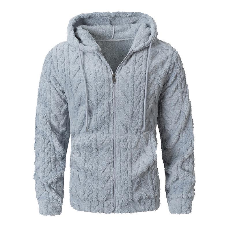 Мужская плюшевая толстовка на молнии 2025 Осень/Зима, европейская и американская, повседневная, однотонная XXL