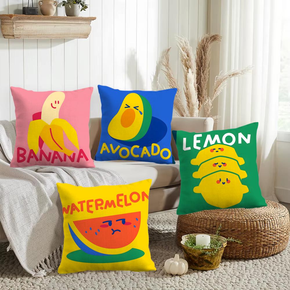 Cute Anime Fruit Cushion Cover Silky Short Plush Invisible Zipper Dustproof Sofa Pillow Case for Home Decor