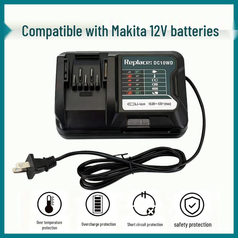 

Совместимое зарядное устройство для литий-ионных аккумуляторов Makita 10.8-12V: Модели BL1012, BL1021 (DC10WD)