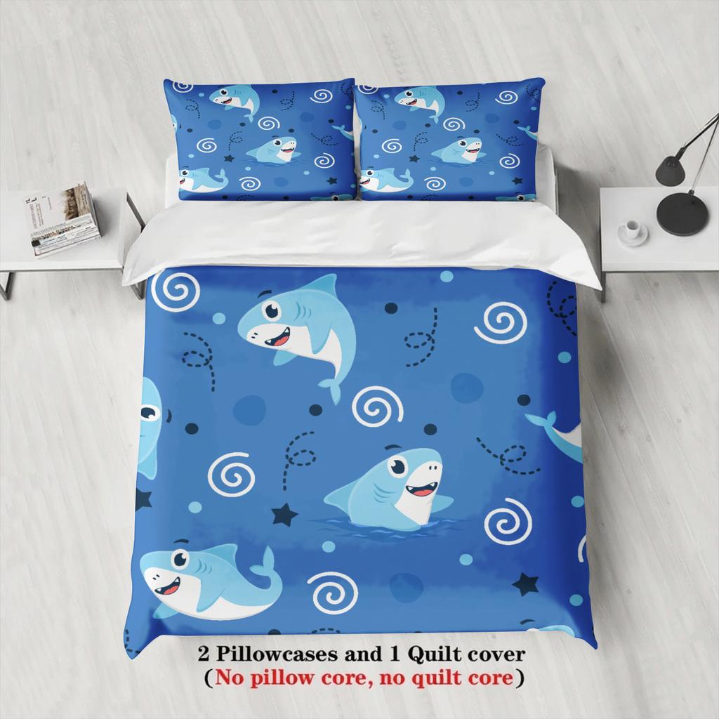 3Pcs Shark Ocean Bedding Sets 3D Printed Sea Life Pattern Duvet Cover Sets With Pillowcases No Filling