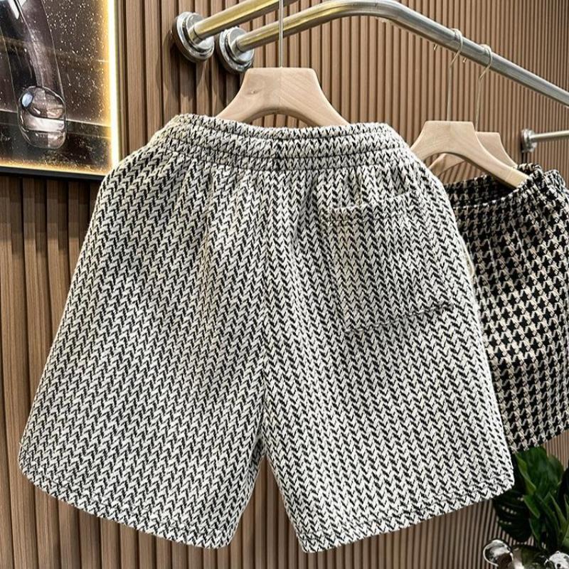 Summer Men's Clothing Print Plaid Shorts Straight Leg Casual Beach Pants Comfortable Pockets Lightweight Street Shorts