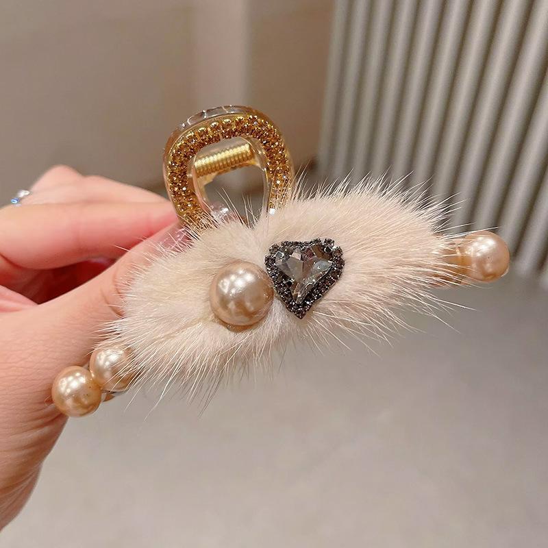 

Легкая роскошь, бусины в форме сердца из меха Майяр, большая заколка-краб, заколка для волос из норки, элегантная заколка-акула, головной убор, заколки для волос 11cm