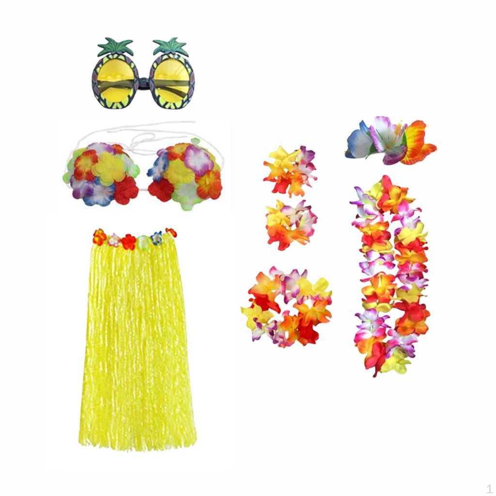 hawaiian Skirt Costume Set Dancewear Glasses for Cosplay Beach Party Decorations