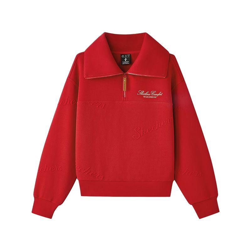 Skechers Loose Fit Lapel Slimming Pullover Drop Shoulder Long Sleeve Sweatshirt Women sweatshirt L126W007-03LC S