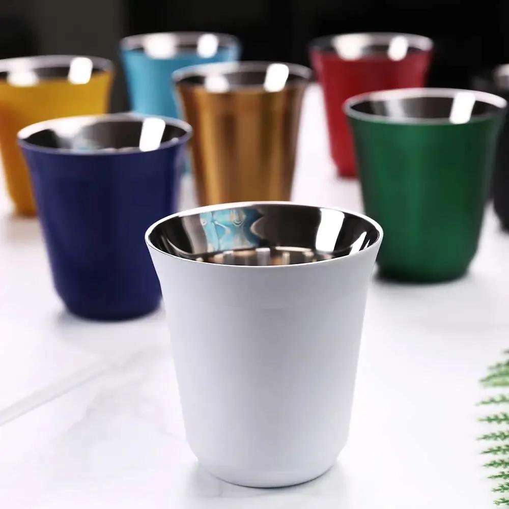 80ML160ML Espresso Mugs 304 Stainless Steel Coffee Cups Insulated Double Wall Dishwasher Safe Small Capacity Cups