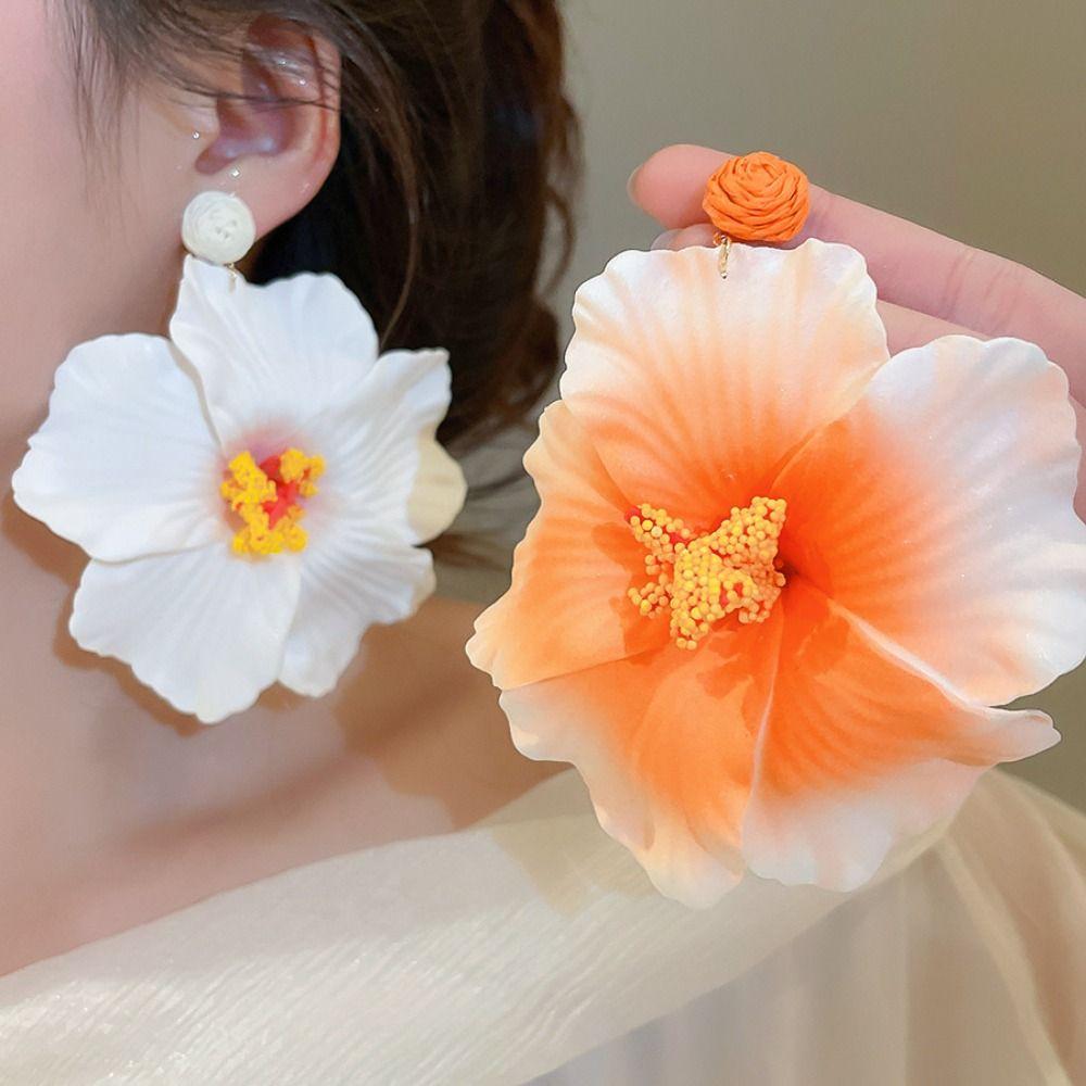 Beach Jewelry Simulated Flower Drop Earrings Silver Needle Lafite Grass Earrings  Wedding