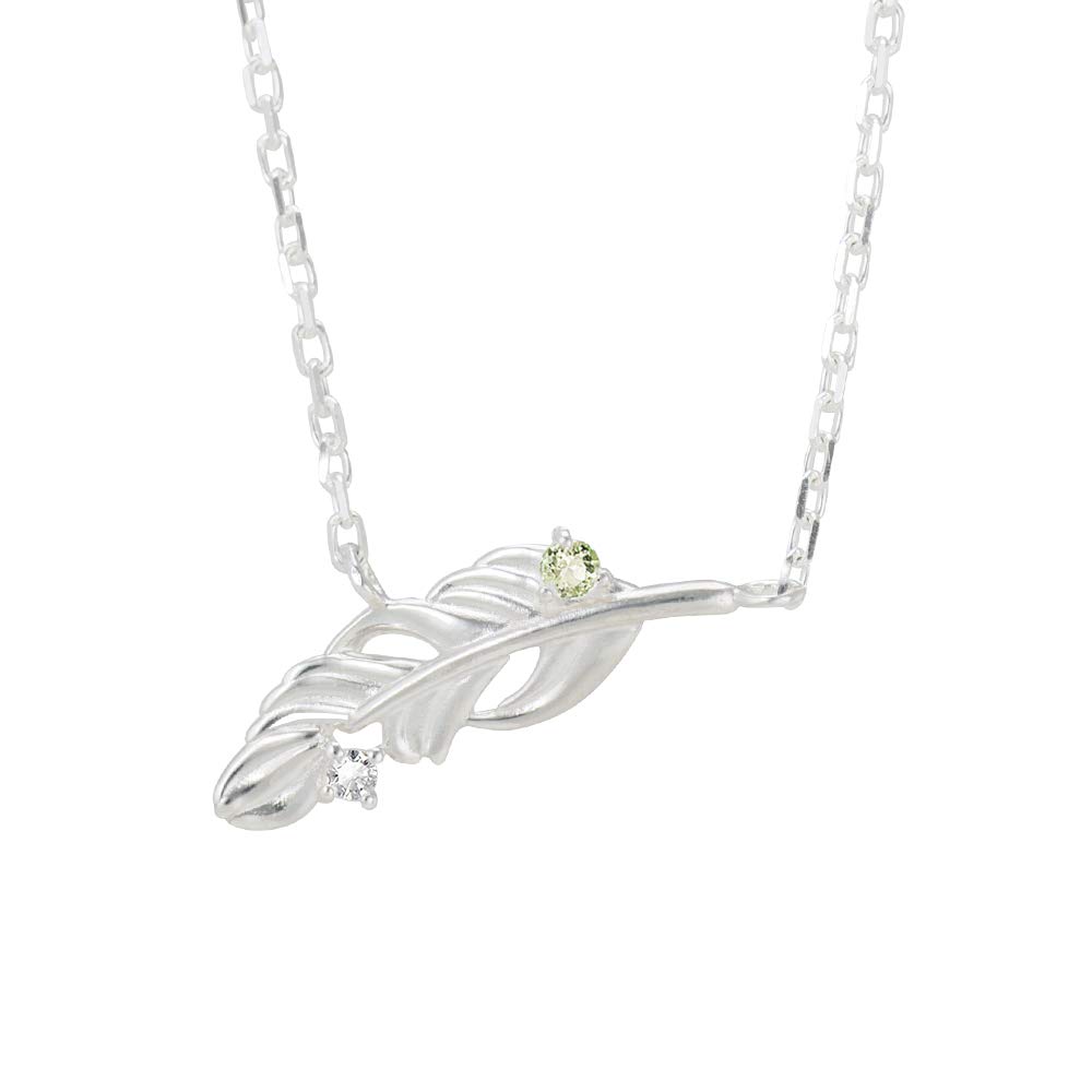 

Choose your birthstone necklace for women with diamond feather pendant [MIP11001] (August Peridot)