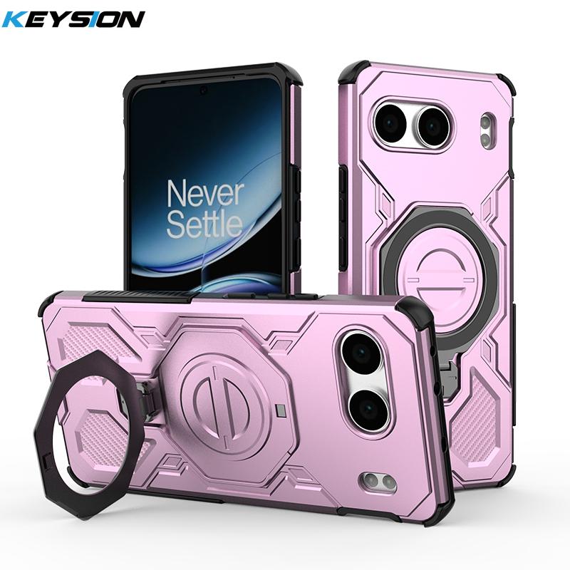 KEYSION Shockproof Magnetic Case for OnePlus Nord 4 5G Upright Live Metal Ring Stand Phone Back Cover for One Plus 1+ Nord 4 5G
