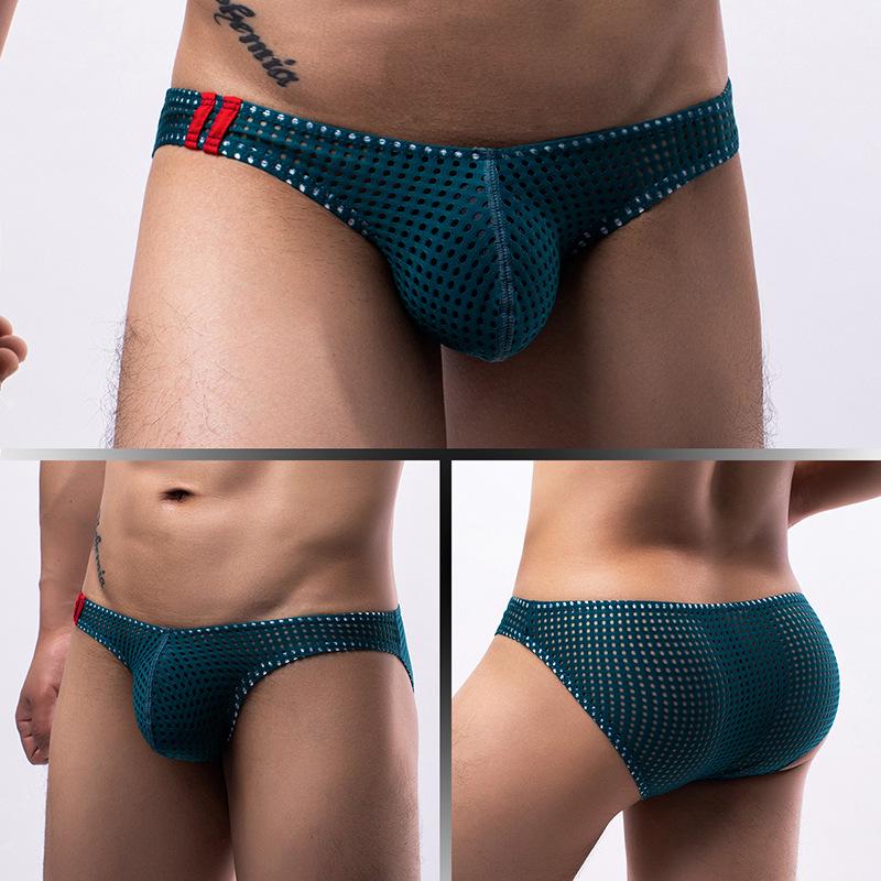 Men's Mesh Net Yarn Sexy Low-Rise Triangle Briefs - Japanese & Korean Style E-096