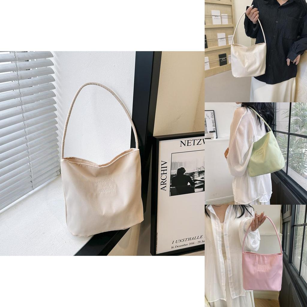 Chic Nylon Bucket Bag For Women Trendy Street Style Handbag With Magnetic Closure