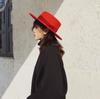Big Red Green Flat Top Top Hat Female Autumn And Winter Foreign Trade Trend British Retro Street Panama Woolen Felt