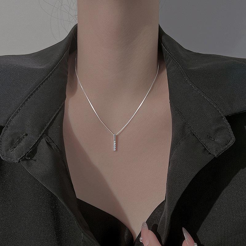 Minimalist Wind Vertical Bar Diamond Clavicle Chain Korean Version Simple Temperament Personality Small Fresh Long Geometric Necklace Female