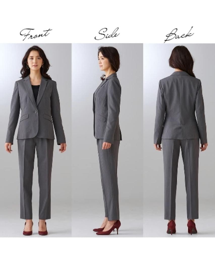 Pant Suit Pant Suit Jacket Tapered and Horizontal Stretch Rispy Plain Black 15 [Nissen] [Ladies Suit] (Tailored + Quarter-length Pants) (Vertical