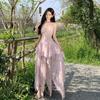 Xinjiang, western Sichuan, Yunnan tourism, pink smudging irregular suspender dress, fairy atmosphere, super fairy long skirt